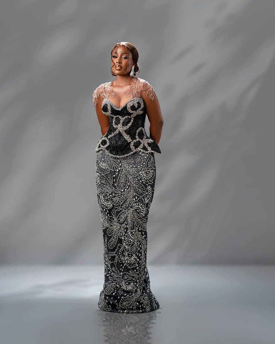 Black Crystal Gown by GlamGirl by Sefiya: a beaded corset with silver crystal lace